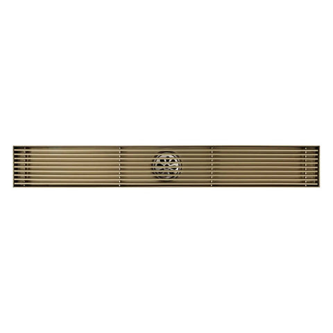 Real Deal Linear Shower Drain In Toughened Stainless Steel With Removable Hair Catcher Grate Rapid Drain Design For Bathroom Floors No Sweat Cleaning And Green Bronze Finish, long profile view