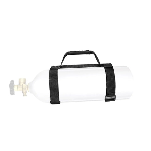Diving Tanks Carriers Adjustable Holder Air Cylinder Strap with ergonomic handle shown on white cylinder for easy transport.