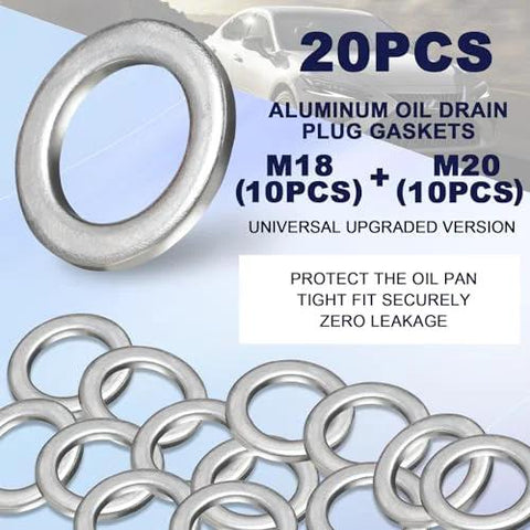 Aluminum oil drain plug gaskets set, 20 pieces (10 M18 + 10 M20), for Honda/Acura vehicles