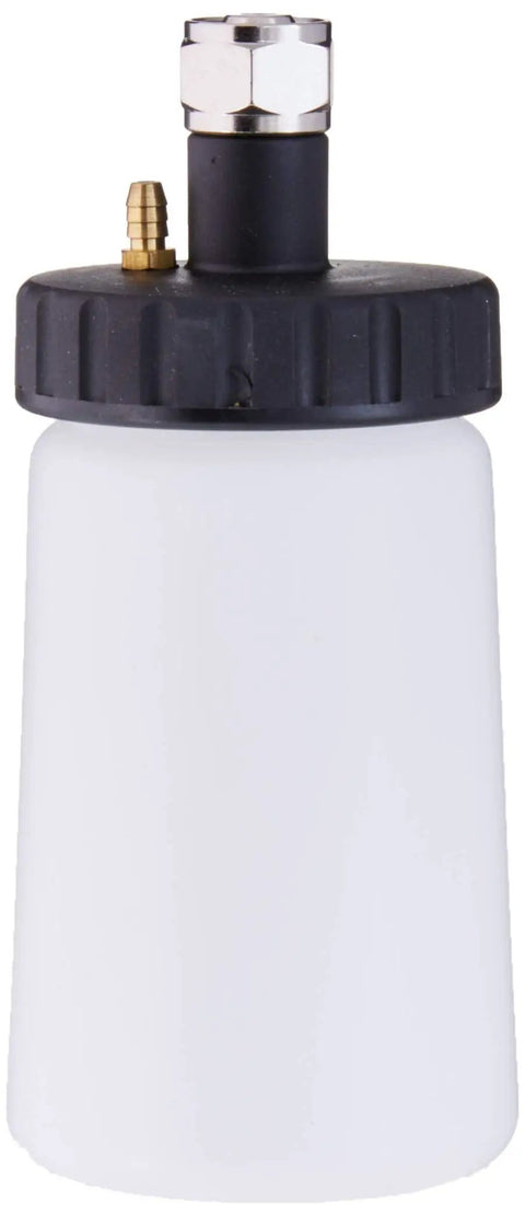Single cup from 8 Ounce Mini Cup Set for Bottom Feed Spray Guns, 3 Piece with Lids and Gaskets, shows durable lid and connector