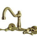 Old-School Vintage Wall Mount Kitchen Faucet Brushed Nickel With Solid Brass Construction, 12-Inch Spout Reach