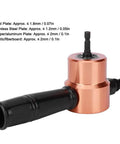 Double Headed Metal Nibbler Drill Attachment with smooth ergonomic grip, side view showing cutting capacity for sheet metal and roofing cuts