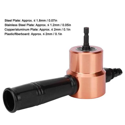 Double Headed Sheet Metal Nibbler Drill Attachment Electric Power Cutter Tool For Auto Body Repair Aluminum Steel Copper Puncher Accessory close-up of drill bit with copper and black elements