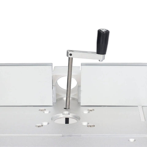 Dead Nuts Accurate Router Lifting Table Base for Woodworking Slotting Trimming and Chamfering Smooth Aluminum Lift Platform height adjustment lever.