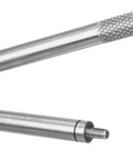 Close-up view of two rods from 6 Piece Dial Indicator Extension Stem Rod Set With 30 To 150mm Extend Length, M2.5 Thread, 5mm Diameter.