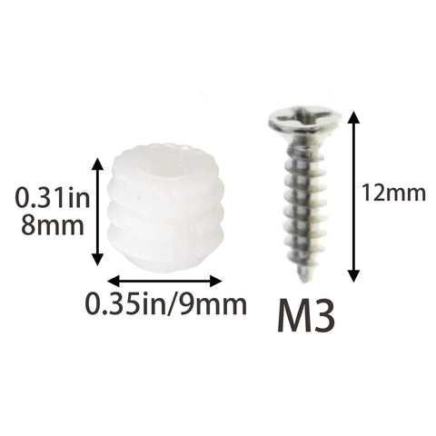 50 Pack Plastic Hinge Pin Inserts With Nickel Plated Screws For Cabinet DIY Repair And Replacing Loose Hinges, 9mm Pin Diameter, 8mm Pin Height, 4 x 12mm Screws, Durable PP Construction