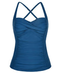 Push Up Tankini Top For Women Ruched Tummy Control Swim Top In Blue Size US 12 with padded cups and adjustable straps