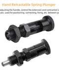 Rock Solid Push Fit Ball Nose Carbon Steel Spring Knob Plunger With Self Locking Retractable Index Pin For Heavy Duty Industrial Positioning And Fixing Hardware M10 Thread, showcasing adjustable plunger mechanism.