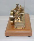 Side view of Mini Retro Horizontal Steam Engine Model Kit With Dope Brass Construction Reciprocating Double Acting Cylinder Flyball Speed Reducer