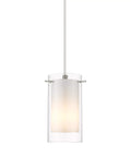 One Light Pendant Light With Clear And Frosted Glass Shade, Adjustable Height Hanging Fixture, Modern Brushed Nickel Finish