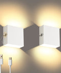 Rechargeable Battery Powered Touch Wall Sconce Set Of 2 White Small Up And Down Wall Lights Indoor Dimmable Cool White USB Rechargeable Tap Dimmer