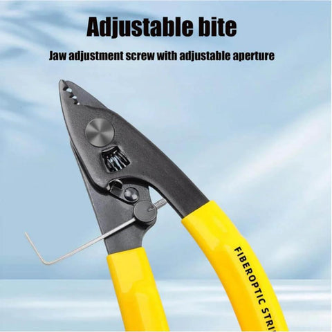 Pro Grade 3 In One Fiber Optic Tool Kit With Cold Welding Cleaver Three Port Stripper And FTTH Pliers showing adjustable jaw