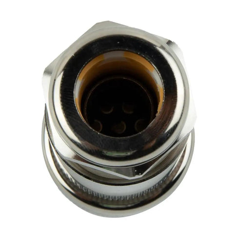 Heavy Duty 7 Pin Metal Connector Rock Solid Box End Plug fits Rexroth Moog, top view of bronze metal plug with 7 pins.