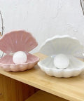 Japanese Style Ceramic Shell Pearl Night Light With Color Changing LED Pearl Glow Mermaid Shell Night Lamp in pink and white