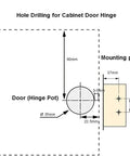 Diagram for Badass 45 Degree Corner Cabinet Hinge Pack Of 8 With 35 Millimeter Mount showing hole drilling dimensions and mounting details.