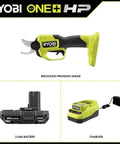 Knock Out Overgrown Branches Like A Pro 18V Brushless Cordless Pruner with battery and charger for yard cleanup.