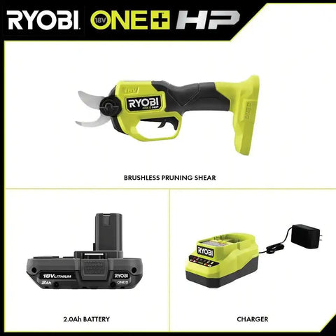 Knock Out Overgrown Branches Like A Pro 18V Brushless Cordless Pruner with battery and charger for yard cleanup.
