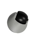 Front view of omni-directional caster wheel with silver metal housing and black wheel