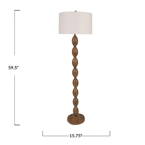 Stacked Bubble Steel Floor Lamp With Faux Walnut Finish, White Linen Drum Shade, 60-Inch Tall, Cool Modern Living Room Lighting