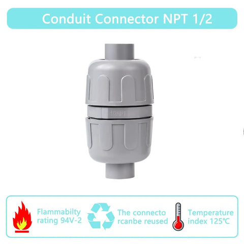 Pro Grade 180 Degree Liquid Tight Connectors Npt One Half Inch Double Ended Straight Splice Fittings For Electrical Flexible Conduit Non Metallic Pvc Ul Listed For Indoors And Outdoors Featuring Zero Screws No Sweat Tool Free Install Including Twenty gray conduit connector 1/2 inch with durable design for water-tight installation.