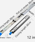 Heavy Duty Steel Drawer Slides 300mm Full Extension Ball Bearing Side Mount With Soft Close And Security Lock dimensions 12 inch 5.3cm width