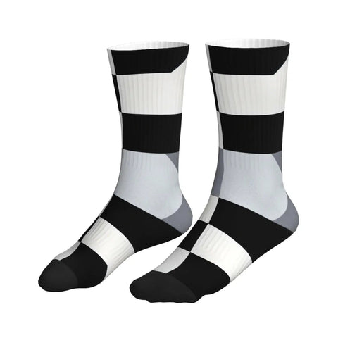 Top Shelf Black And White Piano Plate Grid Athletic Socks Engineered For The Daily Grind With Fast Dry Polyester and secure mid tube fit.
