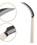 Serrated Weeding Tool With Wooden Handle For Easy Weeding And Harvesting In The Home Garden And Field with crescent-shaped blades