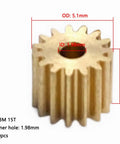 10pcs Brass Gears 15T Modulus 0.3M 1.98mm Bore 4mm Thick 5.1mm OD Metal Gear, dimensions are labeled