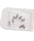 Straight Up Stainless Steel Micro Watch Repair Screws Eight Piece Kit Made For Ballon Bleu Back Covers, screws in clear storage.