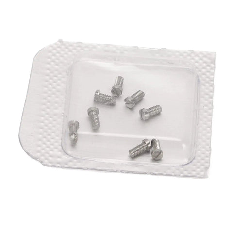 Straight Up Stainless Steel Micro Watch Repair Screws Eight Piece Kit Made For Ballon Bleu Back Covers, screws in clear storage.