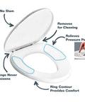 Elongated Toilet Seat With Inserts For Comfy Ultimate Comfort And Pressure Relief, Quiet Close With No Slam, Contoured Ring
