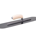 Pool Trowel With 20 Inch Blue Steel Blade Flexible For Radius Finishes Wood Handle Short Aluminum Alloy Mounting With 12 Rivets Pro Grade Contractor Concrete Tool Made In The USA PT205B