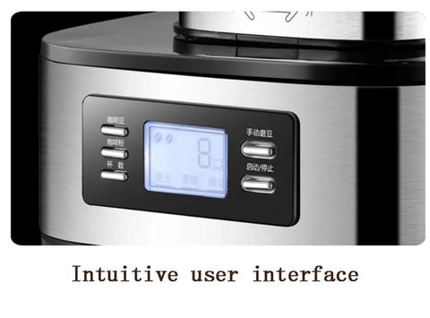 Close-up of All In One Coffee Maker With Milk Frother And Dual Use Ground Or Bean Coffee System Easy Clean Design's display panel
