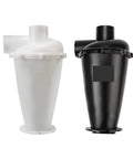 Sixth Gen Sn50t6 Turbo Dust Collector With Dual Cyclone Separator and Hella Tough Industrial Bagless Vacuum Cleaner For Heavy Duty Workshop Cleanup Black - white and black cyclone separators side by side.