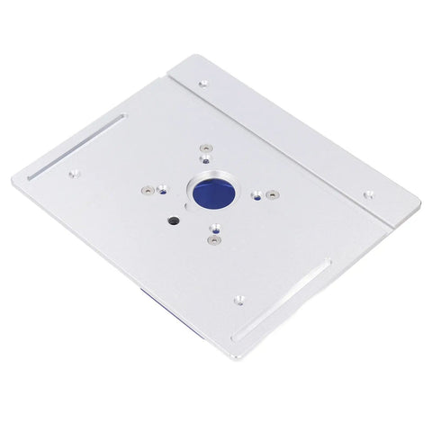 Heavy Duty Aluminum Router Lift Plate Kit With Precision Insert Base For Woodworking Routers Delivers Dead On 54 Millimeter Height Control, showing smooth CNC aluminum surface.