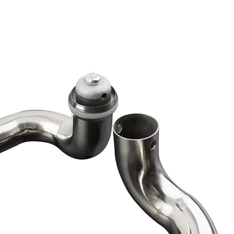 Close-up of Brushed Stainless Steel Round Tube Door Push Pull Handle for Glass Frame Sliding Doors showing connection detail.