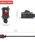 Inline Cord Switch With 3 Point 3 Foot 14 AWG Cable Three Pronged Piggyback Plug Waterproof IP67 Extension Cord On Off Power Switch With Red LED Rocker Button For Outdoor And Indoor Use, size diagram