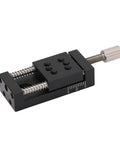 High Precision Aluminum Alloy Linear Stage Actuator Featuring A Manual Fine Tune Platform Sliding Table Built Like A Tank For Straightforward Microscope Alignment And Lab Gear with a micrometer crank.