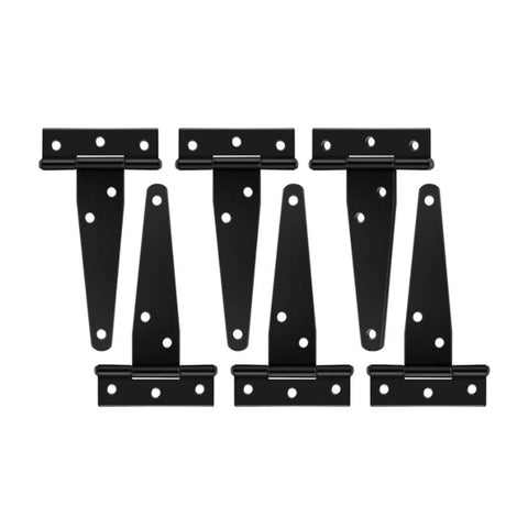 Six Pack Four Inch T Shaped Rust Proof Iron Light Shed Hinges For Doors And Cabinets Galvanized Built To Last Durable Black Finish