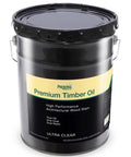 Five Gallon Heavy Duty Oil Based Wood Stain With Deep Soaking Seed Oil Formula For Real Hardwood Restoration Low Voc One Coat Finish in a black container.