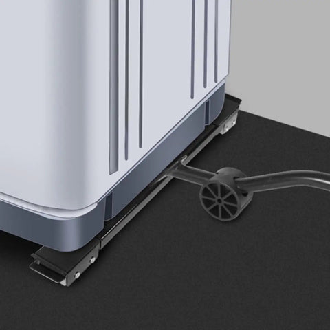 Close-up of Premium Black Furniture Movers With Wheels and Heavy Duty Stainless Steel Sliders under a washing machine for easy relocation.