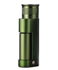 Full sized electric bean grinder in green featuring six heavy duty conical steel burrs and stepless dial calibration.