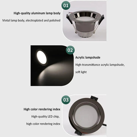 High-quality aluminum lamp body of saditesdk 12Pack Led Recessed Lighting - 5W/7W with polished silver finish for durability.