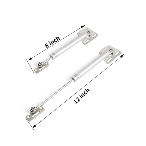 Silver Two Pack 150 Newtons 33 Pounds Drop Down Gas Struts, 8 and 12 inch, for heavy lids with gentle soft close.