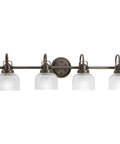 Archie Collection 4-Light Bath Vanity Light With Clear Double Prismatic Glass Shades In Venetian Bronze, Coastal Farmhouse Vibes