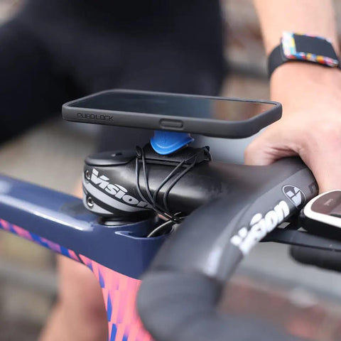 Flat Bar Adapter For Stem And Handlebar Bike Mount Made From Durable TPU With 3M Adhesive on bike with mounted smartphone