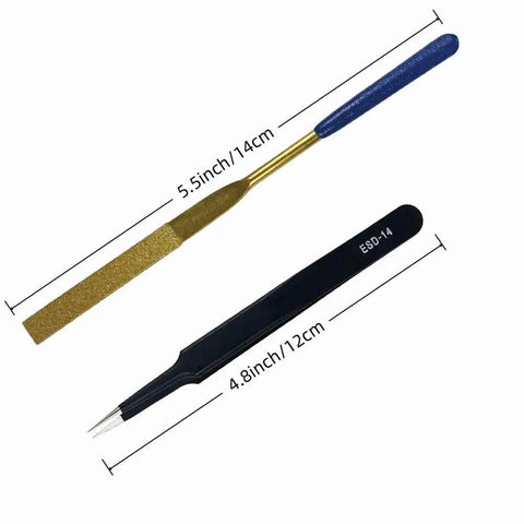 5.5 inch file and 4.8 inch tweezers from 15 Piece Must Have Basic Hobby Tool Kit For Model Building Gunpla And 3D Printing Precision