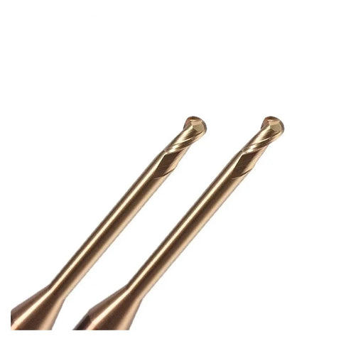 Premium HRC55 Carbide Ball End Mill 2 Flute With Extra Long Nose, detailed view of cutting edge and flute design.