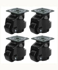 Heavy Duty Nylon Level Adjustment Casters Set Of Four Rock Solid Industrial Roller Wheels Designed For No Sweat Machine Sliding And Trusted Load Bearing Performance In Pure Black - four black nylon caster wheels with brakes.