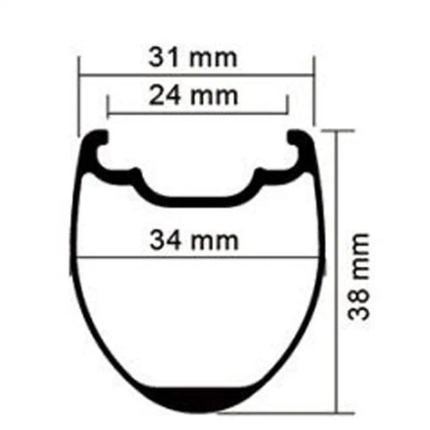 Diagram of 38mm Carbon Tubeless Disc Road Wheelset 700C With Center Lock Front 12x100mm Rear 12x142mm rim dimensions.
